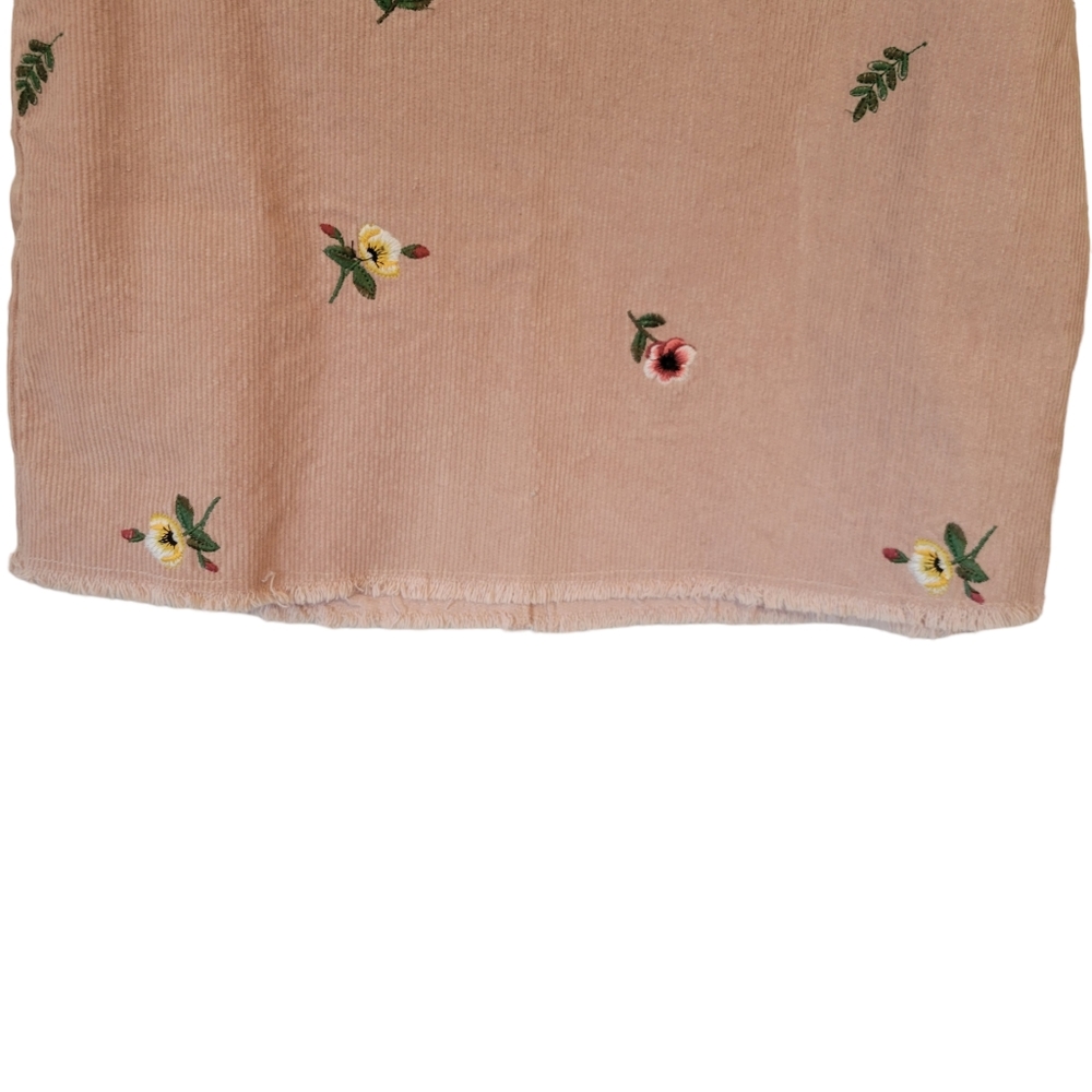 Ivy + Main Pink Corduroy Floral Cotton Embroidered Mini Skirt Cottagecore Sz LG - Picture 5 of 5